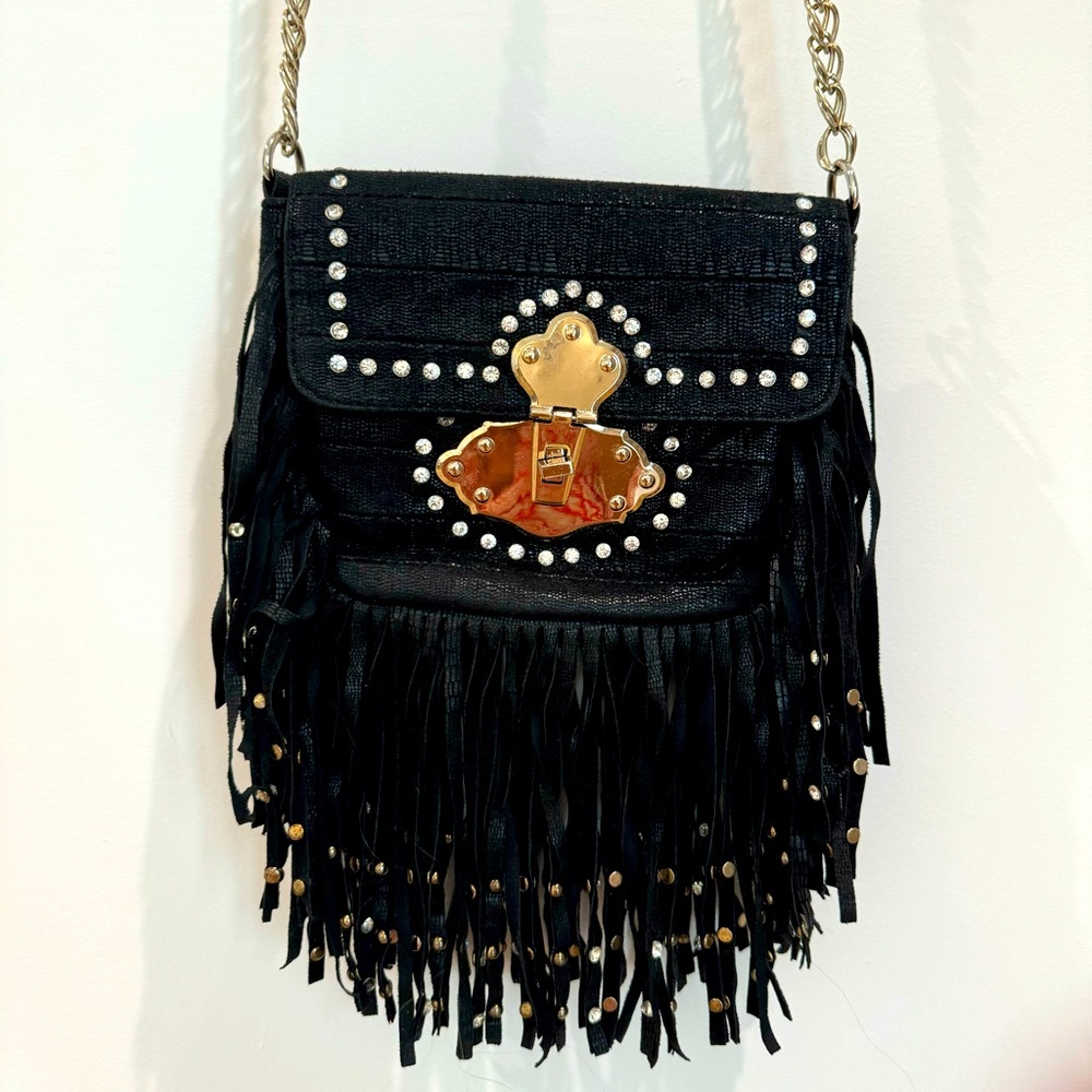 Shoulder bag cache evening with fringe